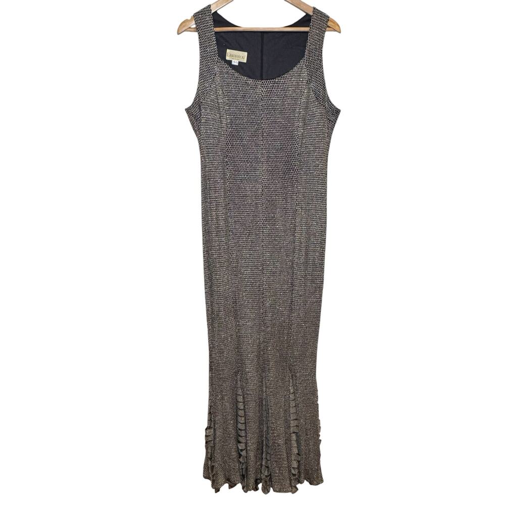 Damianou Silver Woven Sleeveless Evening Dress Gown Made in USA Size Large